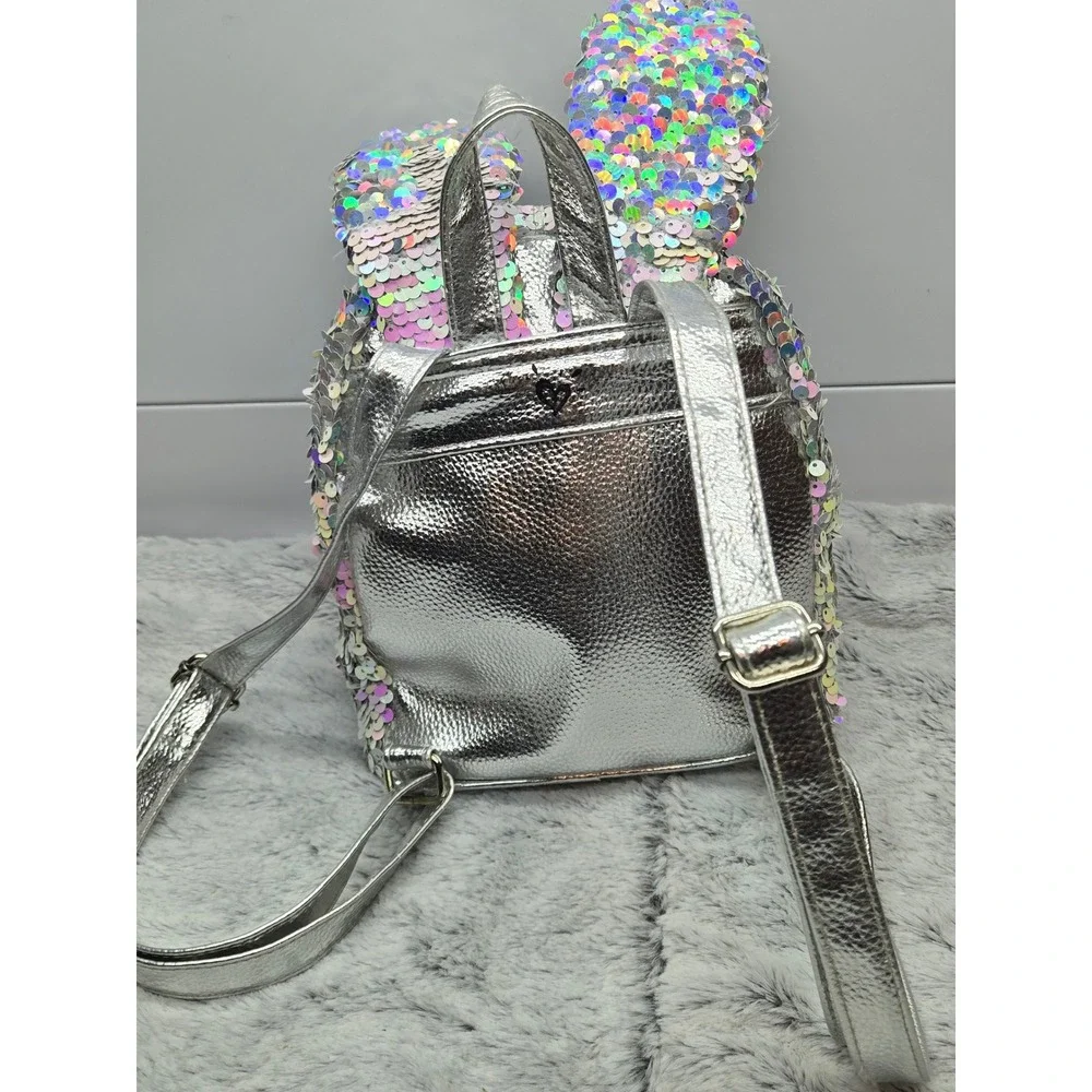 Justice Girls Sequin Bunny Ears‎ Mini Backpack Silver Rainbow Sparkle